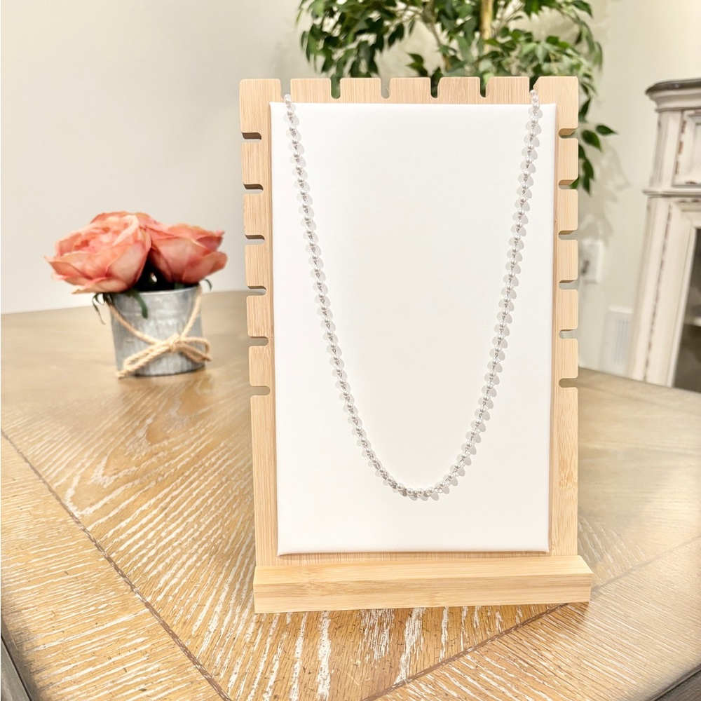 Clear Crystal Beaded Long Necklace 28” Glass Faceted Statement Jewelry